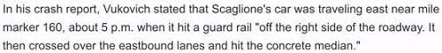 如上图,新闻是这样描述的(国内见到一些新闻的翻译有一些问题),大概下午五点钟,天气和能见度都很好的情况下,一个画廊老板在Pennsylvania Turnpike向东行驶,到了Bedford出口附近,突然撞到了右侧护栏,然后又向左横穿过整条高速,撞上中间的水泥隔离带。